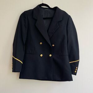 Vintage Wool Blend Double Breasted Military Blazer w/ Gold Trim - Small